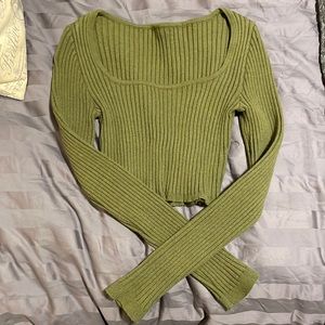 Long Sleeve Forest Green Cropped Sweater